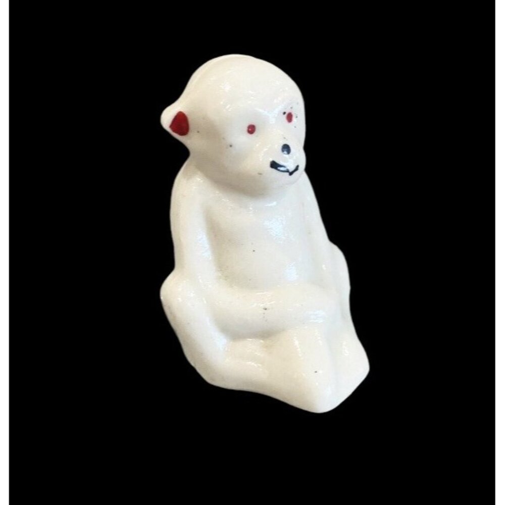 Vintage Monkey Mini Figurine White Red Porcelain Sitting Tiny Gift Decor